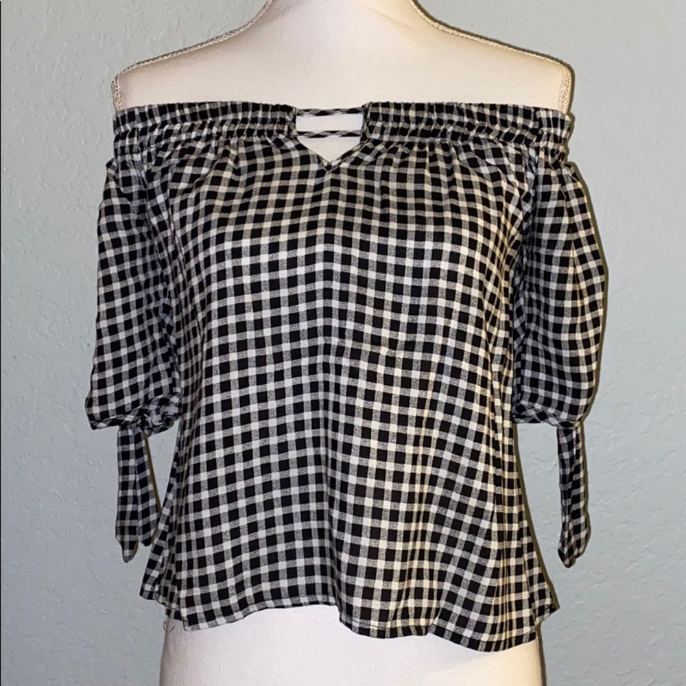 Plaid Off The Shoulder Top